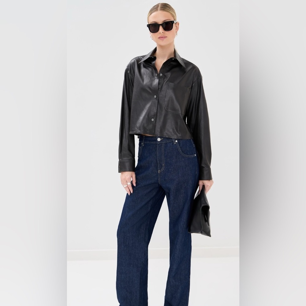 TWP Cropped long sleeved shirt in supple lamb leather, finished on both sides XS